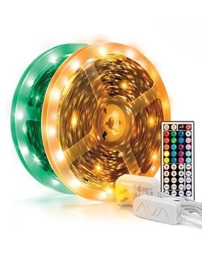 LED RGB Color-Changing Strip Lights with Remote - Green/Gold